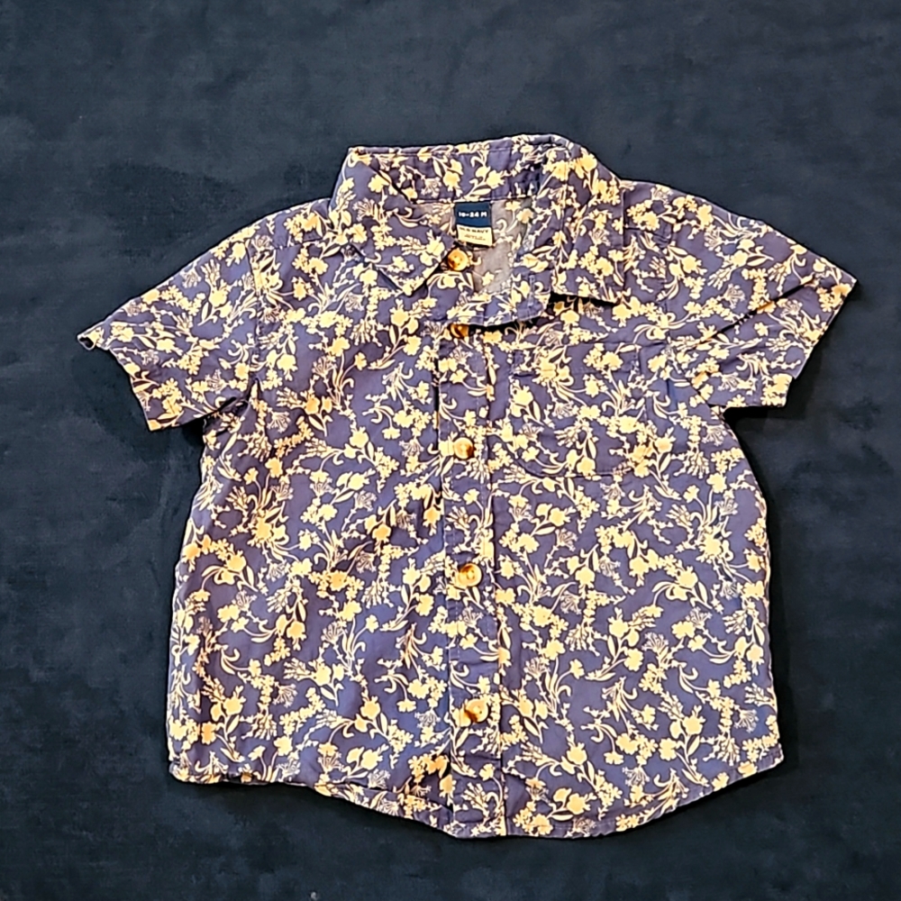 Old Navy Blue Floral Boys Button Up 18-24m